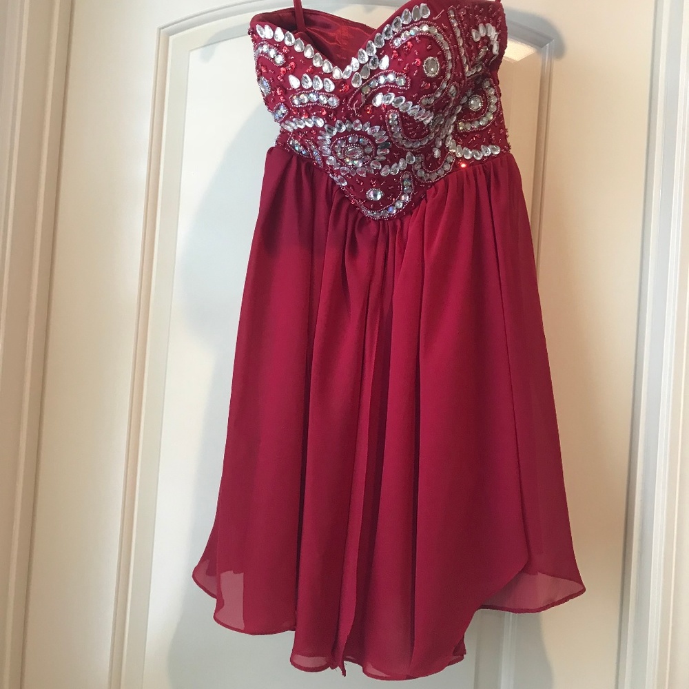 Short Red Beaded homecoming dress